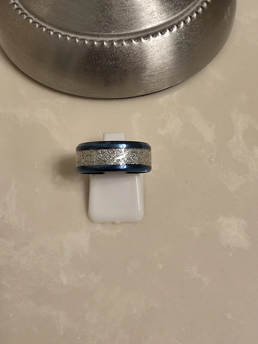 Men's Blue and Brushed Silver Ring Band - Size 7